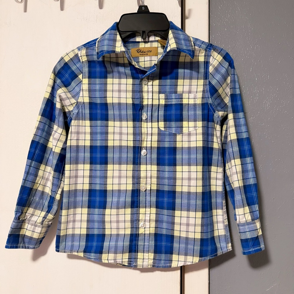 Boys' Blue Plaid Button-Up Shirt